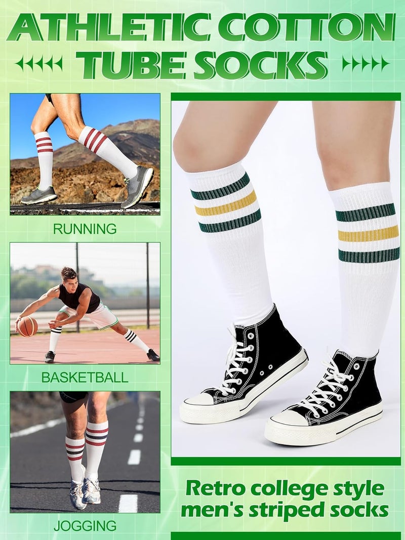 Breathffy 7 Pairs Retro Striped Tube Socks White over the Calf Tube Hoses Men Knee High Striped Athletic Socks for Men, Size 10-13, Multicolor - Image 2
